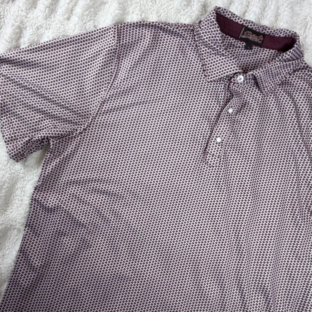 Rafter C Mens Texas State Print Performance Polo Shirt Maroon White Large